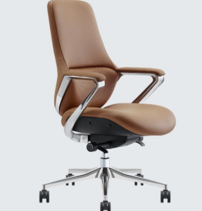 GW-06 B medium-back PU office chair, brown and aluminium five-star base, Qatar