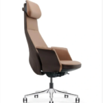 GW-1805A high-back PU executive office chair, brown with dark brown outer panels and aluminium five-star base, Qatar