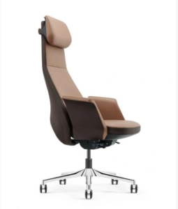 GW-1805A high-back PU executive office chair, brown with dark brown outer panels and aluminium five-star base, Qatar