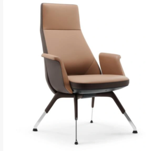 GW-1805C PU visitor chair, brown with dark brown outer panels and four-leg fixed base, Qatar