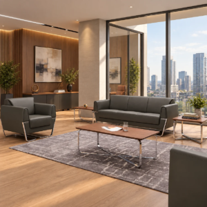SF-169 black PU office sofa set 3+1+1 in a modern office Qatar