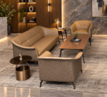 SF-192 brown PU office sofa set from an alternate angle with diamond side panels