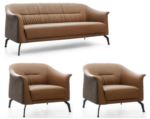 SF-192 brown PU office sofa set with three-seater and two armchairs on white background