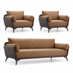 SF-238 PU office sofa set 3+1+1 in brown with dark brown side panels Qatar