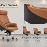 YS-1523A high-back PU office chair in brown with dark brown outer panels, series overview, Qatar
