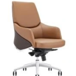 YS-1523B medium-back PU office chair, brown with dark brown outer panels and aluminium five-star base, Qatar