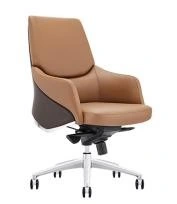YS-1523B medium-back PU office chair, brown with dark brown outer panels and aluminium five-star base, Qatar