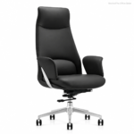 YS-2211A high-back PU office chair in black with chrome five-star base, three-quarter view, Qatar