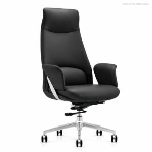 YS-2211A high-back PU office chair in black with chrome five-star base, three-quarter view, Qatar