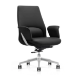 YS-2211B medium-back PU office chair, black and chrome five-star base, Qatar