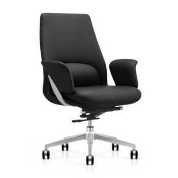 YS-2211B medium-back PU office chair, black and chrome five-star base, Qatar