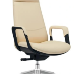 YS-2306A high-back PU office chair, cream with black outer frame and chrome five-star base, Qatar