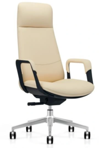 YS-2306A high-back PU office chair, cream with black outer frame and chrome five-star base, Qatar