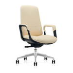 YS-2306B medium-back PU office chair, cream with black outer frame and chrome five-star base, Qatar