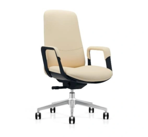 YS-2306B medium-back PU office chair, cream with black outer frame and chrome five-star base, Qatar
