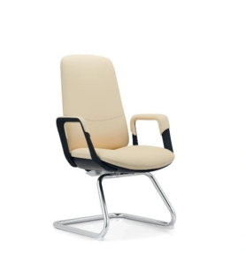 YS-2306C PU visitor chair, cream with black outer frame and cantilever base, Qatar