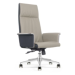 YS-2402A high-back PU office chair, grey upholstery with dark grey outer panels and chrome five-star base, Qatar