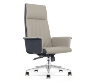 YS-2402A high-back PU office chair, grey upholstery with dark grey outer panels and chrome five-star base, Qatar