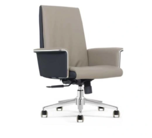 YS-2402B medium-back PU office chair, grey upholstery with dark grey outer panels and chrome five-star base, Qatar
